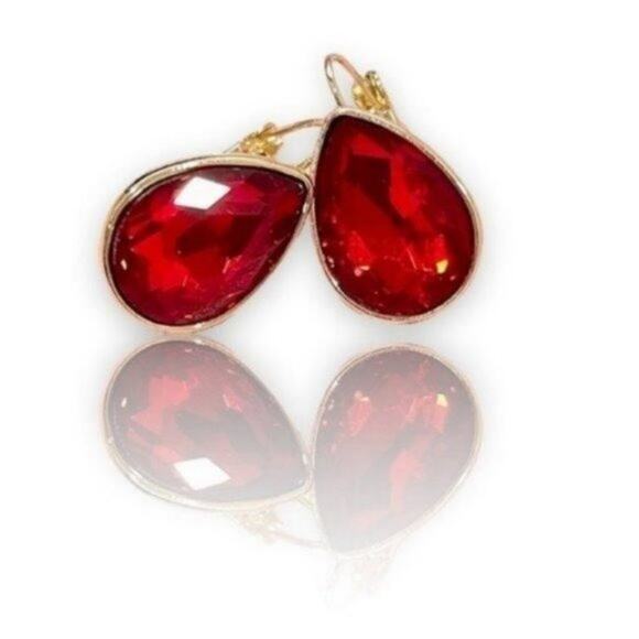Red Teardrop Earrings - Picture 2 of 6
